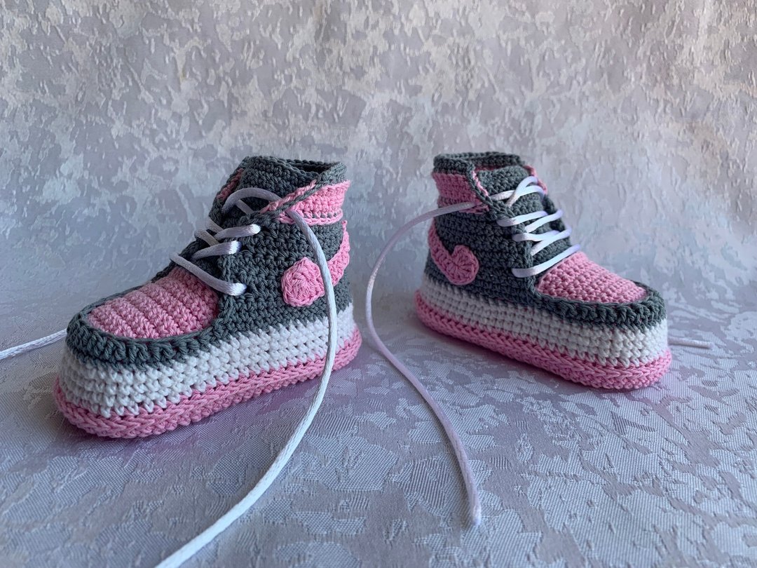 Nike Jordan 婴儿靴运动鞋 Jordan 1 钩针编织鞋淋浴 - 婴儿鞋 - 棉 粉红色