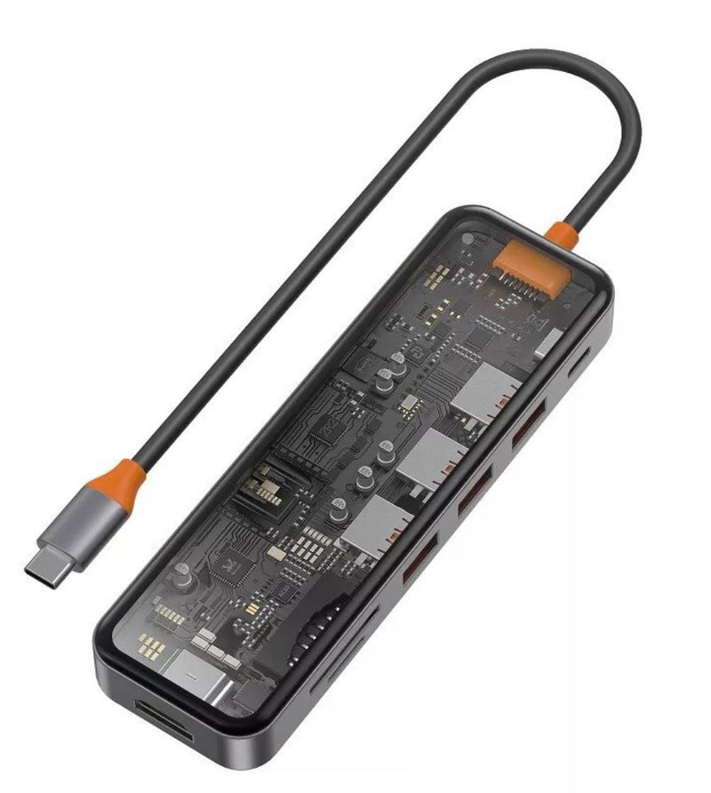 Wiwu CB007 Type-C 多功能七合一 USB Hub 转换器 - 电脑配件 - 贵金属 透明