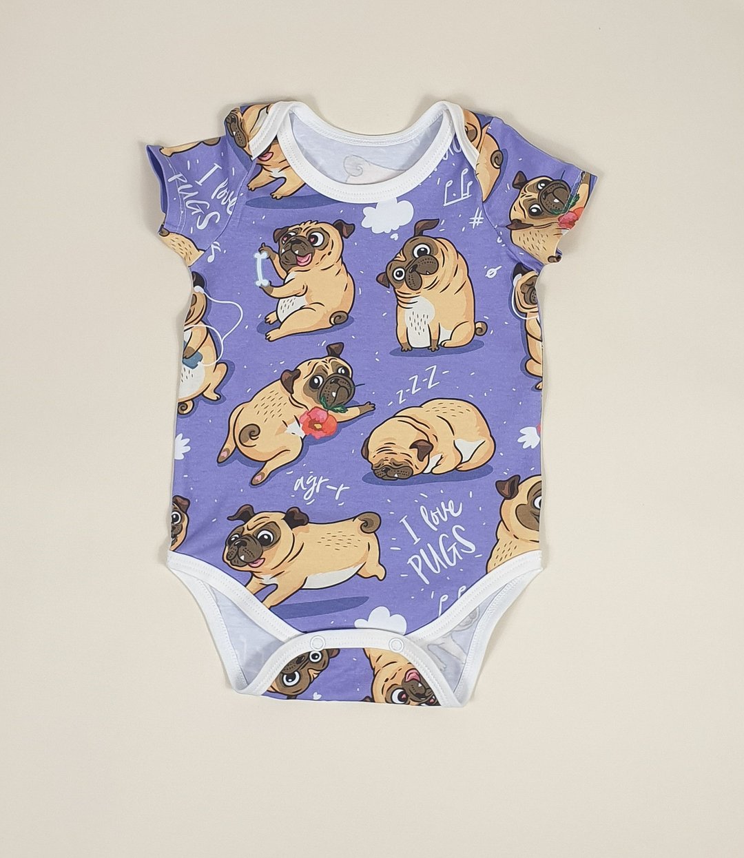 Pugs baby bodysuit, baby boy bodysuit, baby girl bodysuit, baby onesie with dogs - 包屁衣/连体衣 - 棉．麻 多色