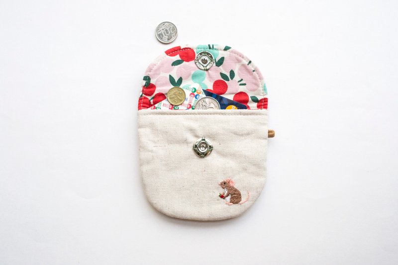 鼠 Field Mouse Embroidered Linen Wee Pouch - 零钱包 - 棉．麻 多色