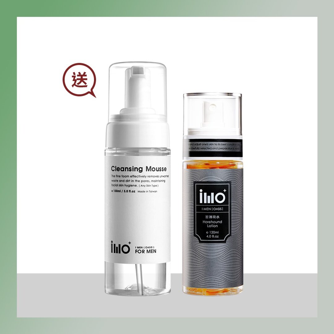 洁净控油组 (海藻洁颜慕斯150ml+苦薄荷水120ml) - 男性清洁护肤品 - 植物．花 白色