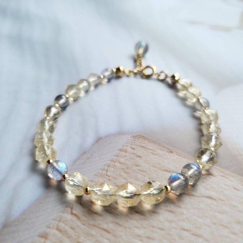 招财贵人桃花/拉长石钻切黄水晶手链 - 手链/手环 - 水晶 