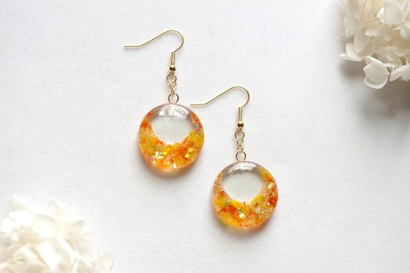 树脂艺术 圆形耳环・向往阳光 - 耳环/耳夹 - 树脂 橘色