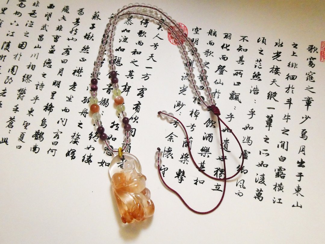 晶晶工坊*Love2hm 【九尾狐-晶彩】-红兔毛俏色桃花树项链 - 项链 - 宝石 红色