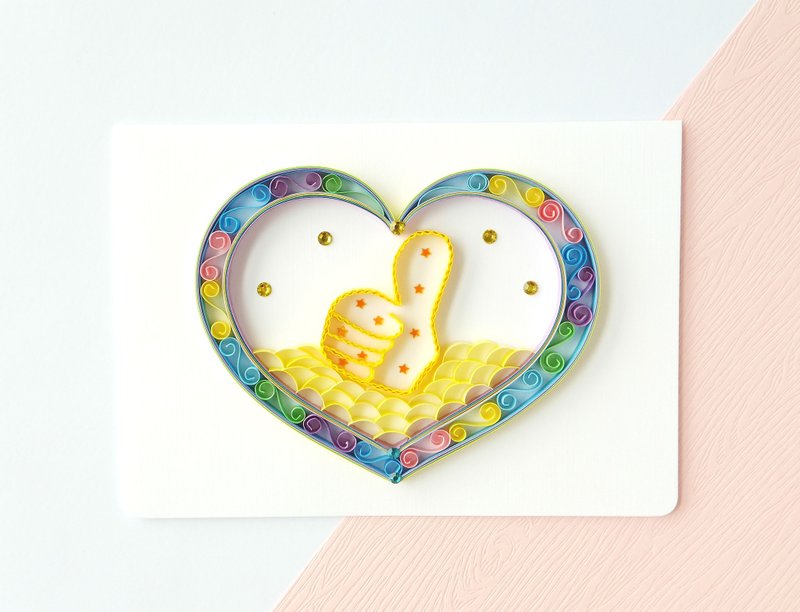 手作卷纸卡片- 你是最棒的 暖心赞万用卡 (赞的橘色亮片星改银色) - 卡片/明信片 - 纸 黄色