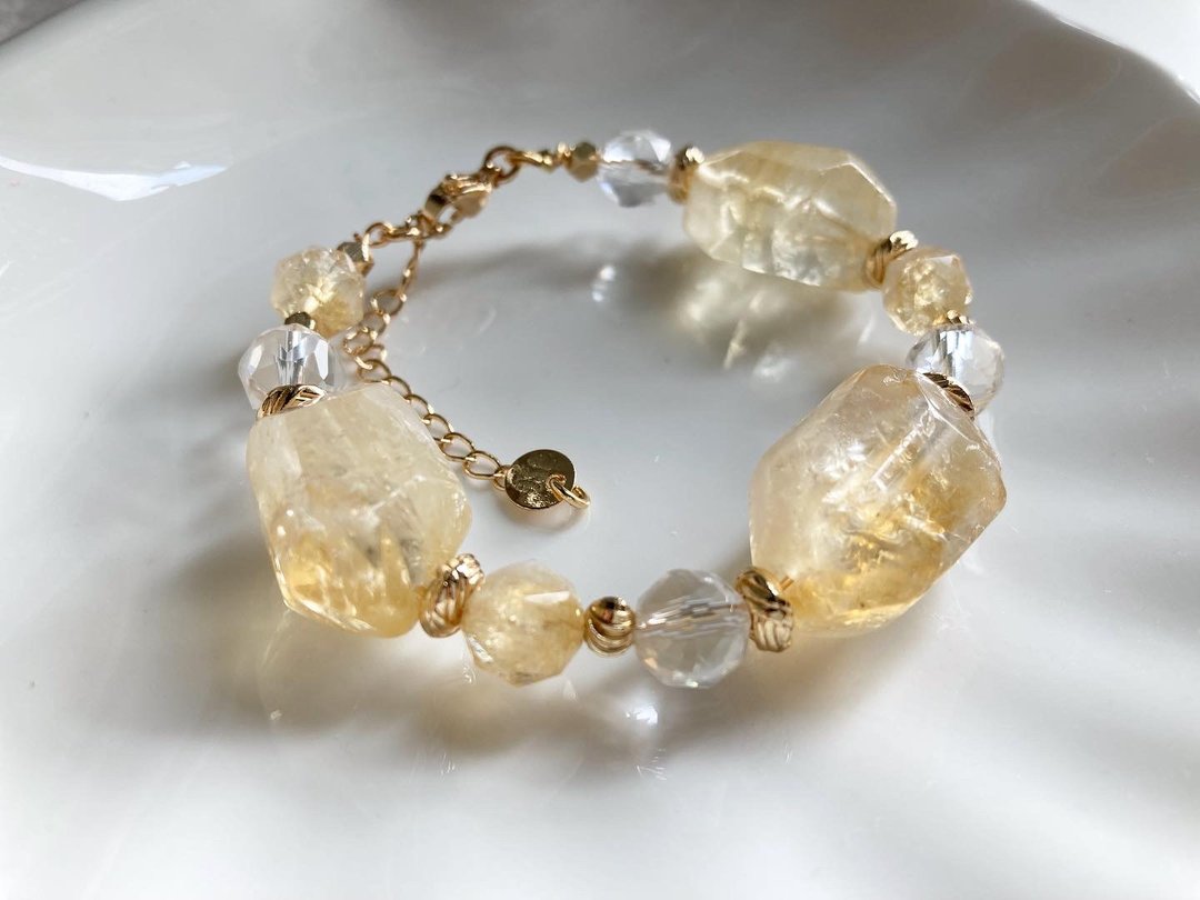 天然水晶 招财大颗原石黄水晶配阿赛斯特莱 白水晶手链 - 手链/手环 - 水晶 