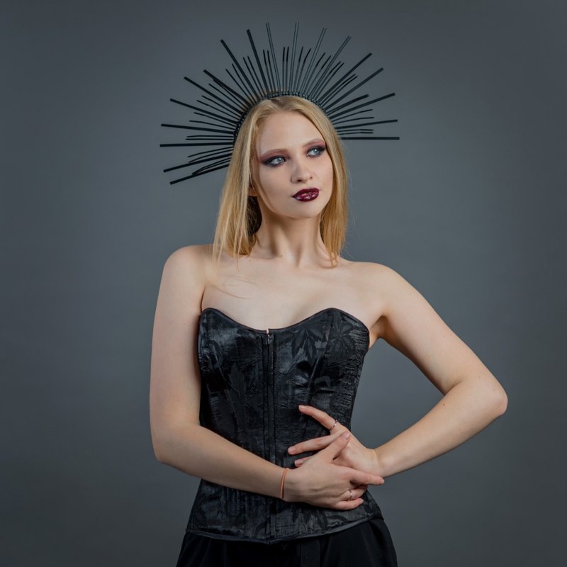 Black halo crown headpiece Dark Goddess headdress Cosplay Zip ties Gothic party - 发饰 - 其他材质 黑色