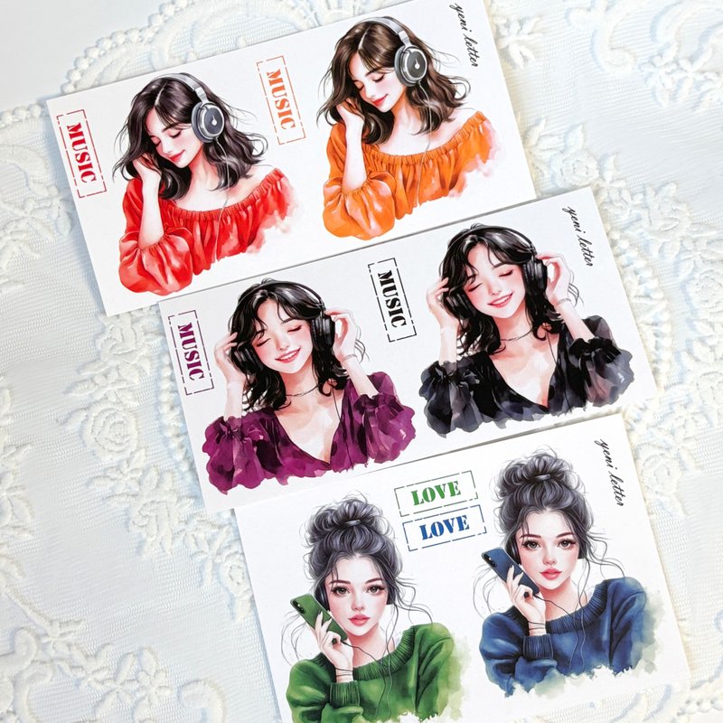 旋律女孩贴纸 - 便条纸/标签贴 - 纸 多色