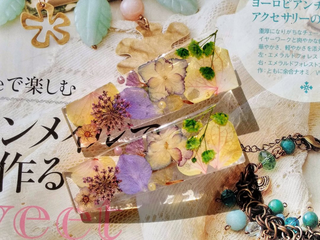 手作押花发夹  绣球花发夹 | 日系发夹 | 梯形款 - 发饰 - 其他材质 多色