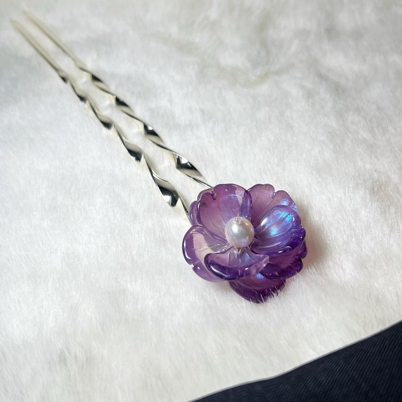 【订制款】藕紫月见草珍珠花簪 - 发饰 - 琉璃 紫色