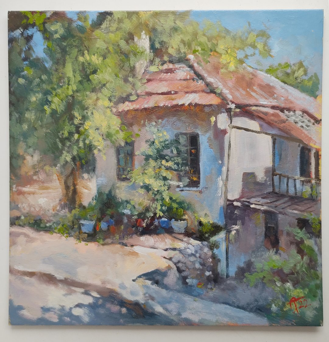 乡村风景油画纸板原创艺术品 12x12 英寸 - 墙贴/壁贴 - 其他材质 多色