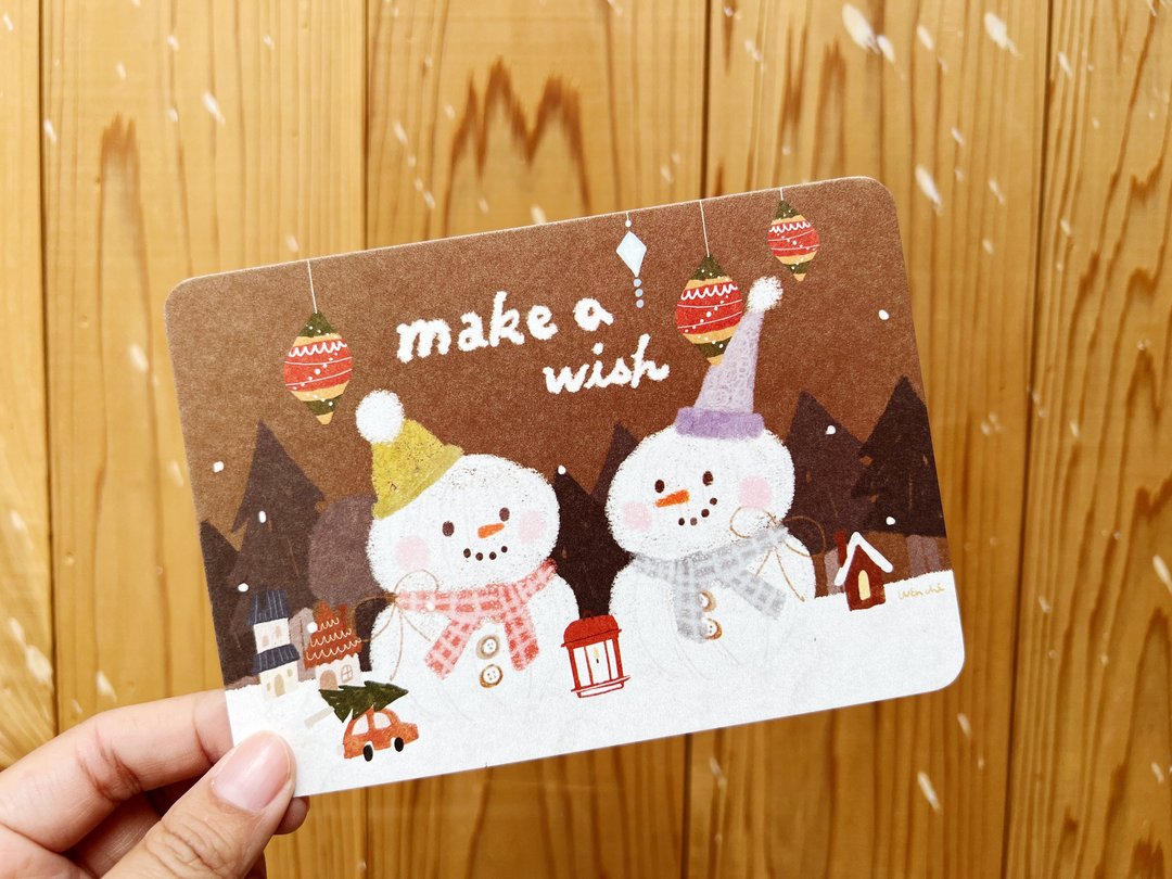 ( 2入 ) 雪人圣诞袜子球 make a wish - 圣诞明信片/圣诞卡片 - 卡片/明信片 - 纸 咖啡色