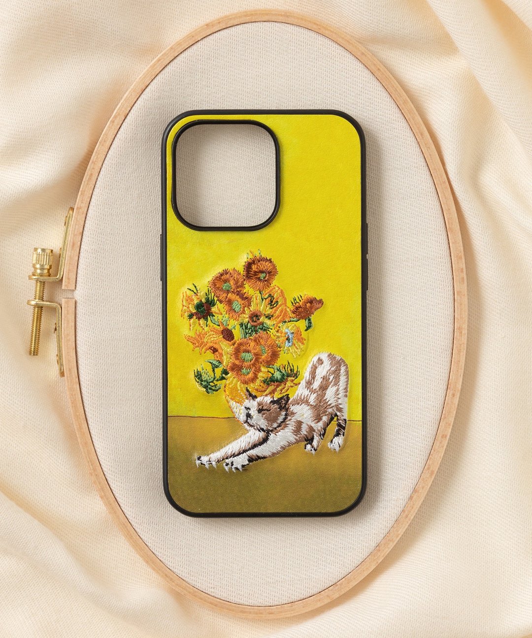 立體刺繡手機殼 iPhone 13 PRO PU合成皮革 猫咪x梵谷 - 手机壳/手机套 - 聚酯纤维 多色