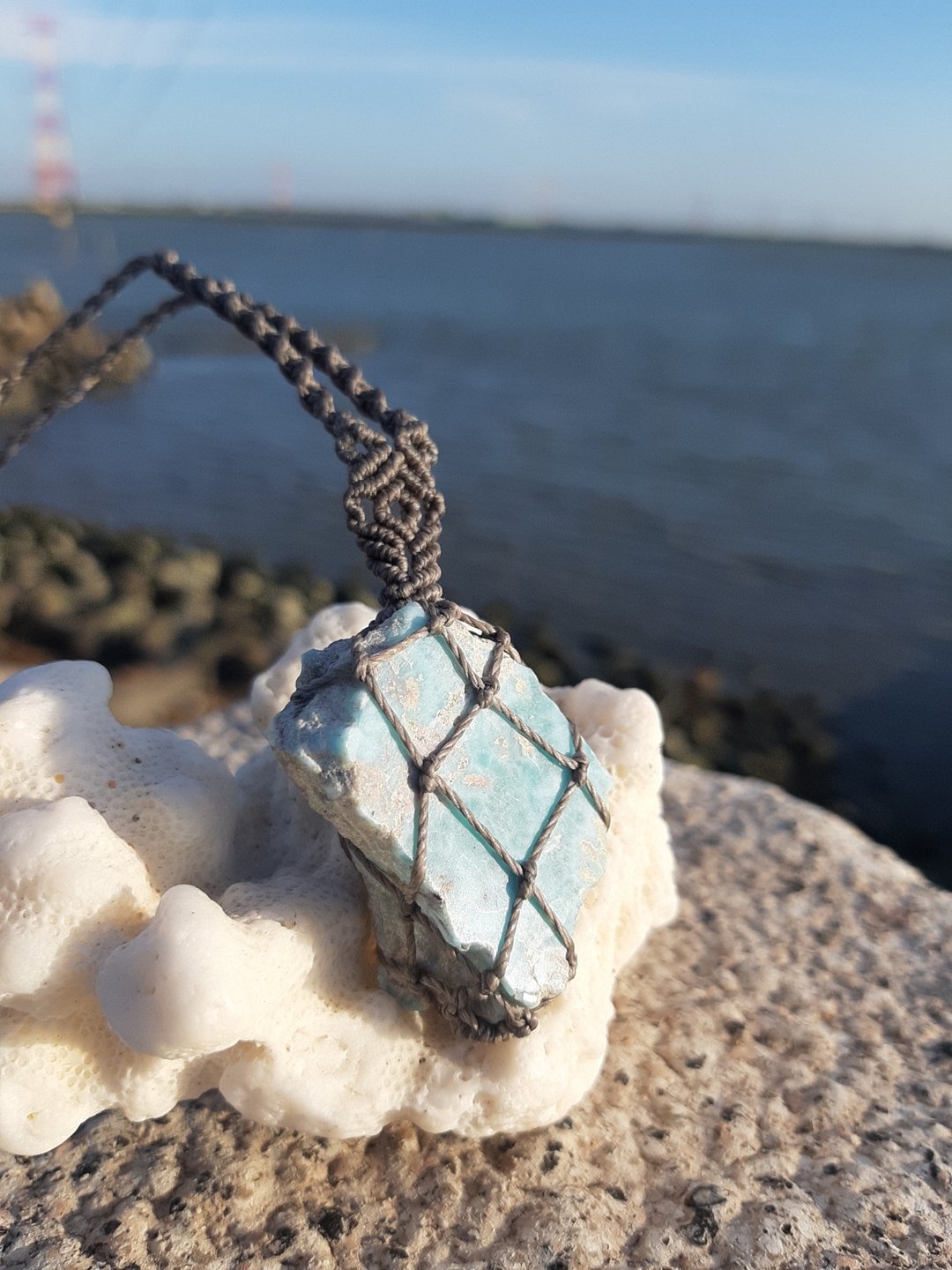 织途 - 海纹石/拉利玛  编织项链 - 项链 - 水晶 灰色