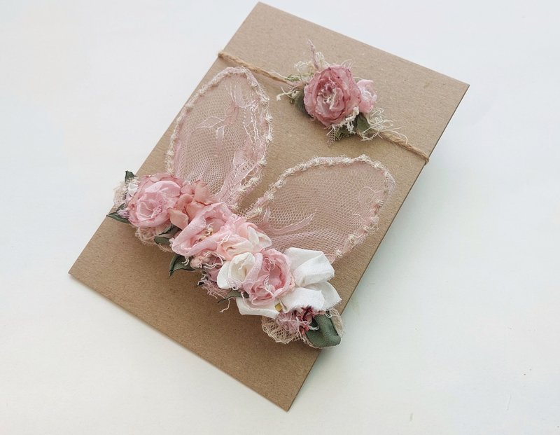 兔子头带、兔子复活节头带、新生儿头带、复活节婴儿道具、 - 婴儿帽/发带 - 其他材质 粉红色