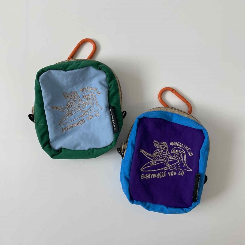 Underline Kaio 鳄鱼冲浪刺绣小包 - 零钱包 - 棉．麻 多色