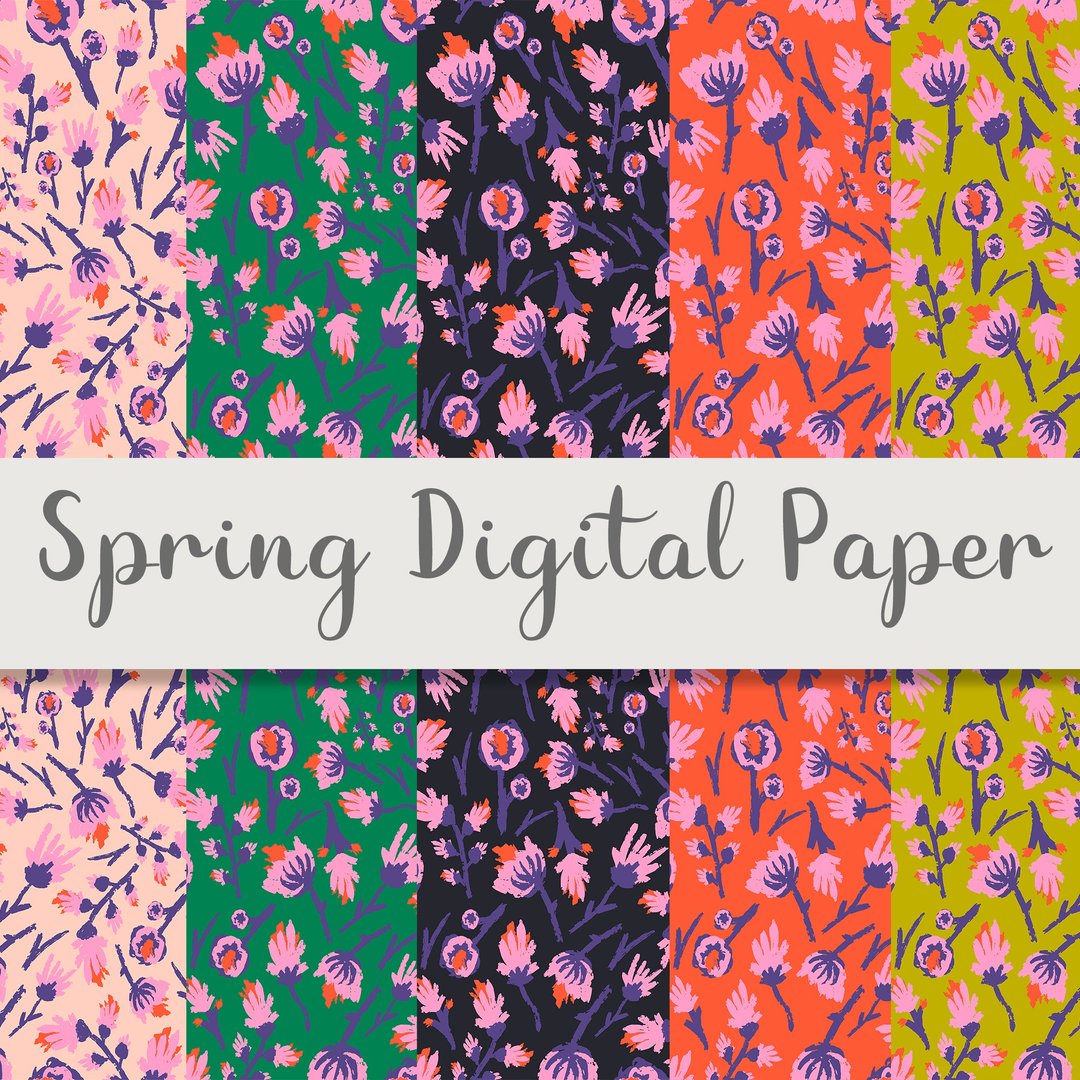 Spring flowers digital paper seamless pattern png - 零件/散装材料/工具 - 纸 粉红色