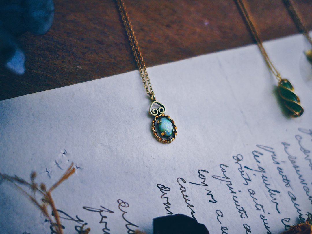 Krementz 蛋白石扭线金边项链・美国古董首饰 Vintage Jewelry - 项链 - 其他金属 