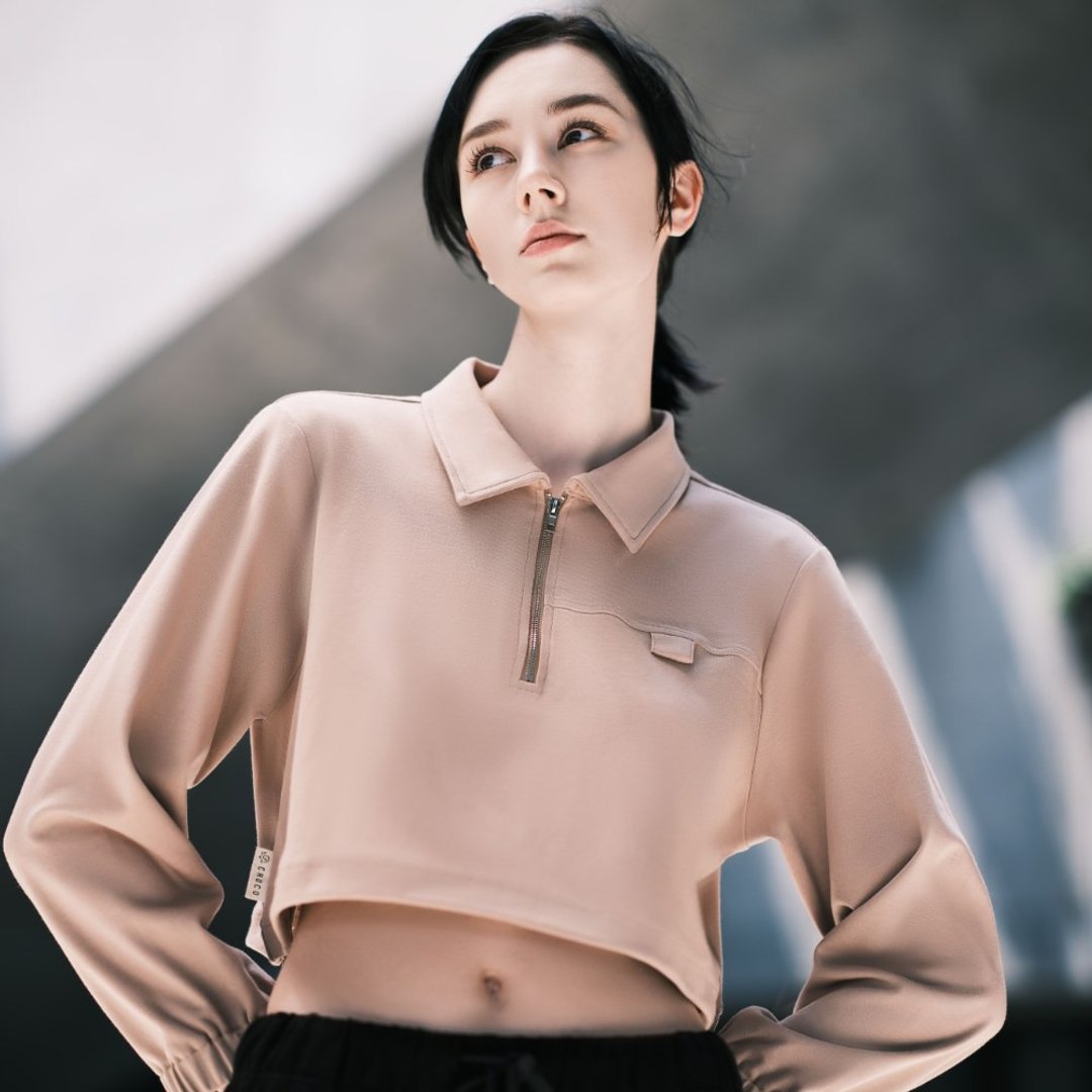 纯棉短身长袖上衣 - 女装上衣 - 棉 粉红色