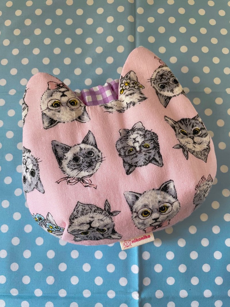 猫咪头弹片化妆袋收纳袋 - 化妆包/杂物包 - 棉．麻 粉红色