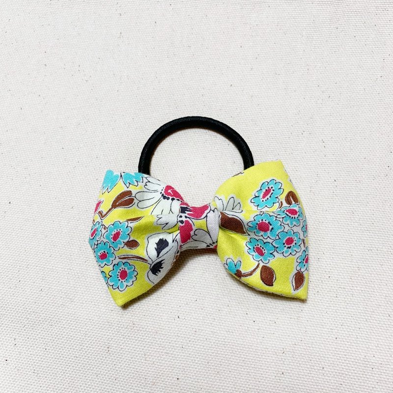 亮黄底蓝色雏菊 蝴蝶结发饰 发圈 - 发饰 - 棉．麻 黄色