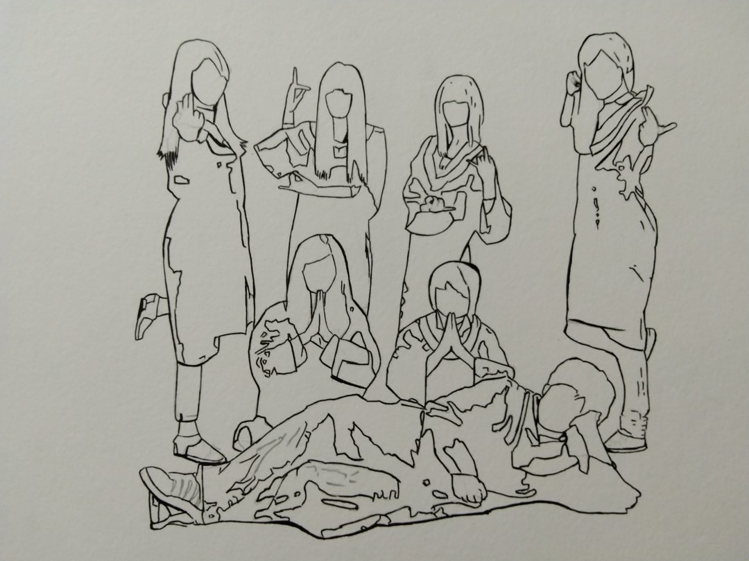 线条画 / 人像画 / 手绘 / 多人 - 订制画像 - 纸 