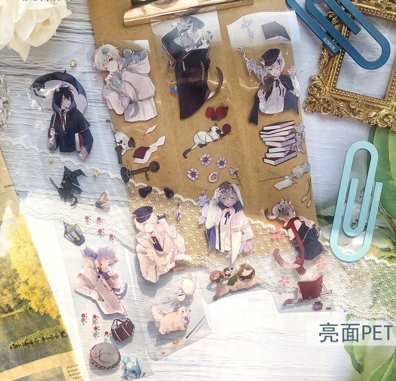 猫耳组 帅气可爱 人物小哥哥 PET 纸胶带 10米卷 手帐拼贴 熊口组 - 纸胶带 - 其他材质 多色