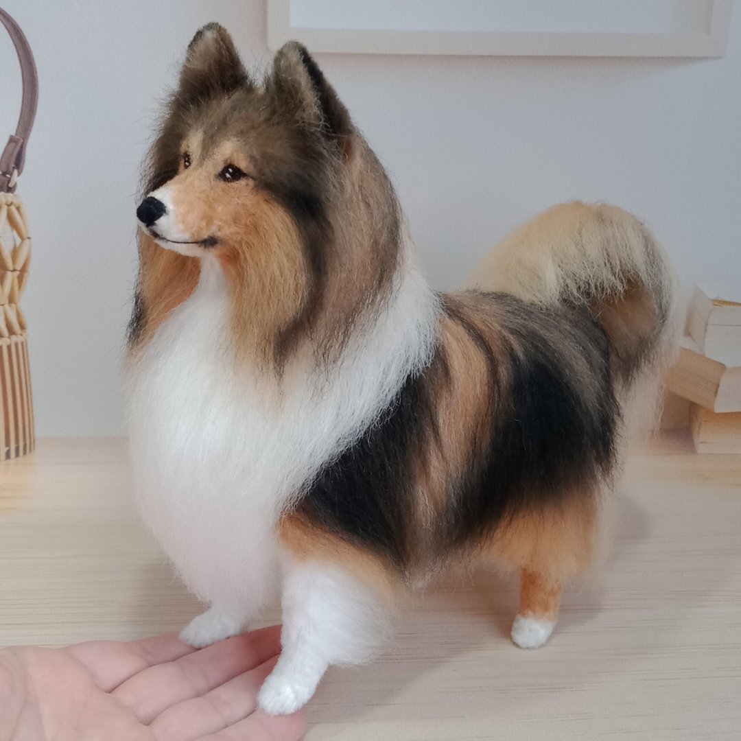 定制化逼真的钩针喜乐蒂牧羊犬模型 — 手工制作的宠物复制品 - 玩偶/公仔 - 其他材质 咖啡色