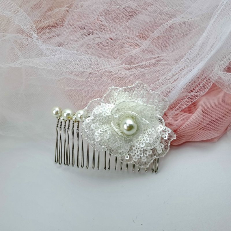 珍珠发梳 新娘头花 宴会头饰 发饰 【高贵典雅格调】WH017 - 发饰 - 丝．绢 白色