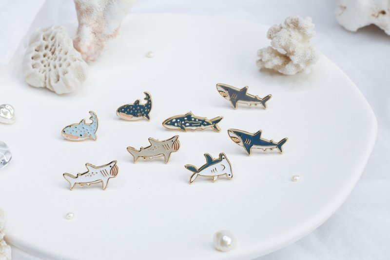 鲨鱼组合 Shark 海洋生物 夹式耳环 手工饰品 生日礼物 纸盒包装 - 耳环/耳夹 - 珐琅 多色