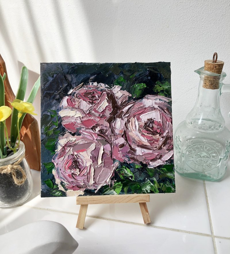 Roses Painting Wall Decor 油畫原作 Original Birth Flowers Art - 墙贴/壁贴 - 其他材质 多色