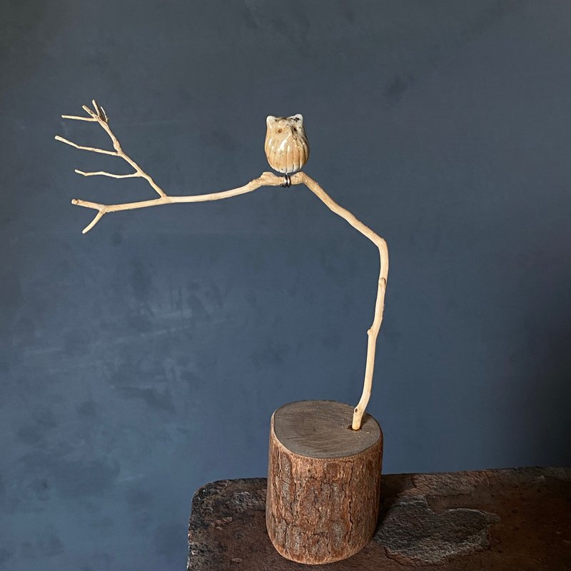 好鸟枝头 小尾巴猫头鹰 - 摆饰 - 陶 卡其色