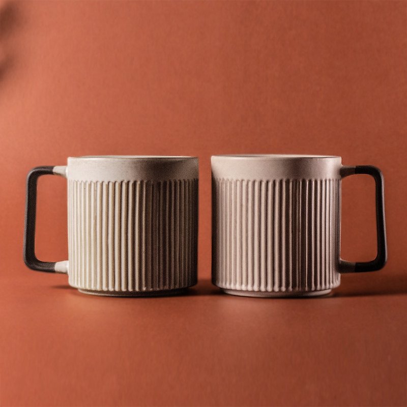 双人组-直纹马克杯550ml 粉引白x2 - 咖啡杯/马克杯 - 陶 白色