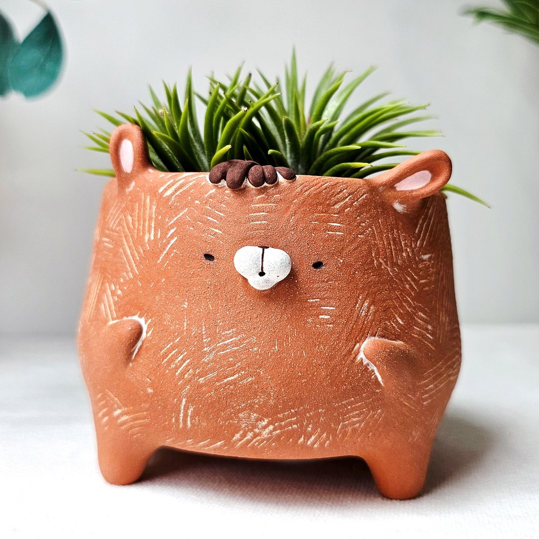Chubby Bunny plant pot. Handmade terracotta planter. - 植栽/盆栽 - 陶 