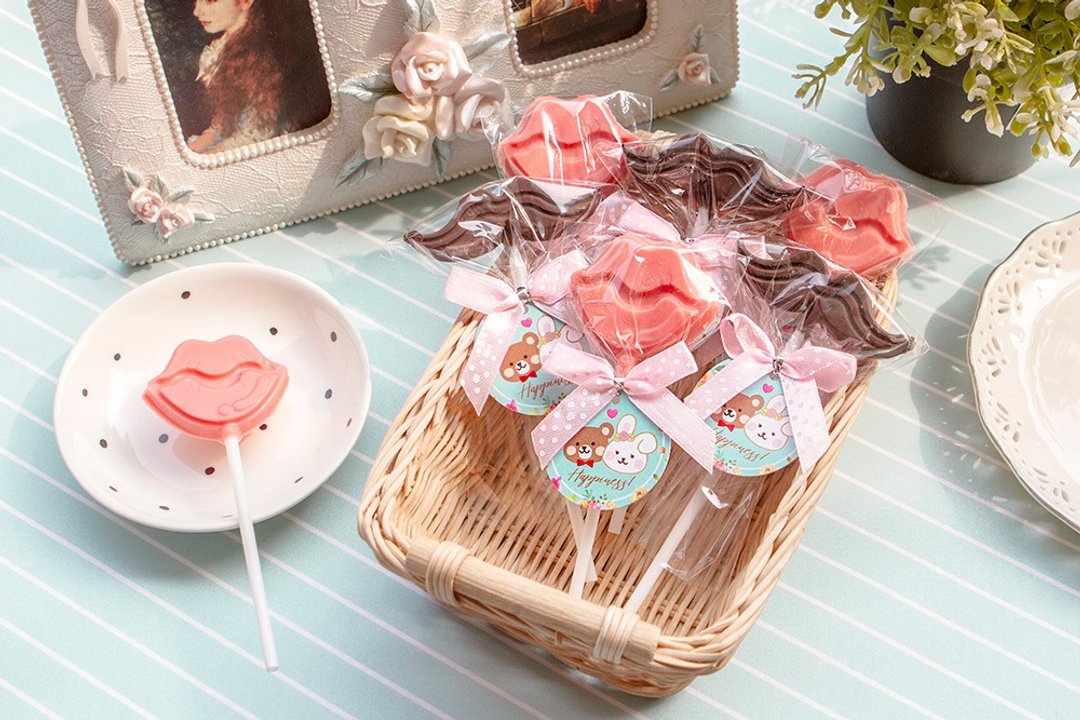 奇奇妮妮幸福氛围小胡子&amp;小嘴唇巧克力 派对点心 生日分享 来店礼 - 巧克力 - 新鲜食材 粉红色