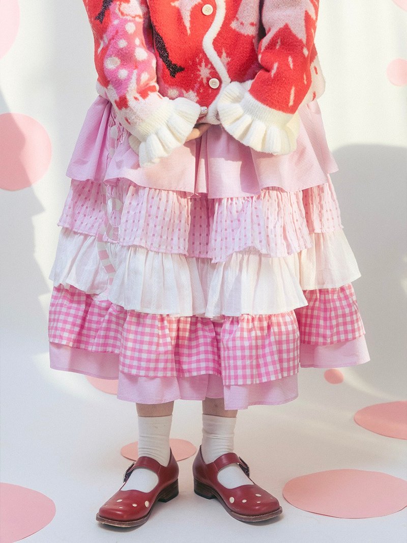 Meugler牛稠岛 奇幻马戏团 粉红小蛇刺绣多层蛋糕裙洛丽塔半裙 - 裙子 - 棉．麻 粉红色