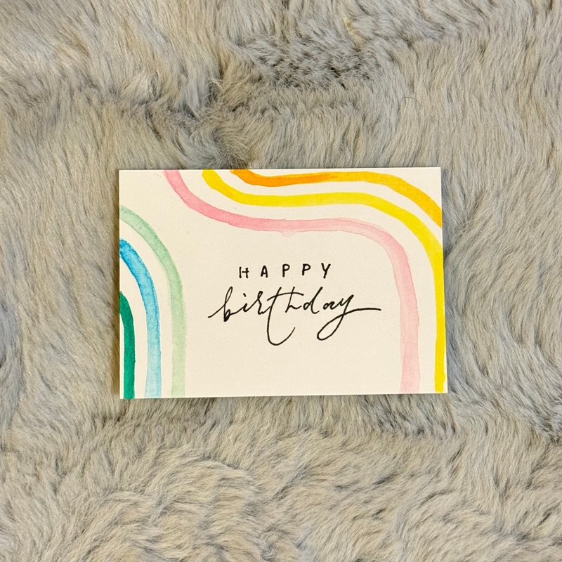 手绘水彩英文书法心意卡 - Simply a happy birthday - 卡片/明信片 - 纸 多色