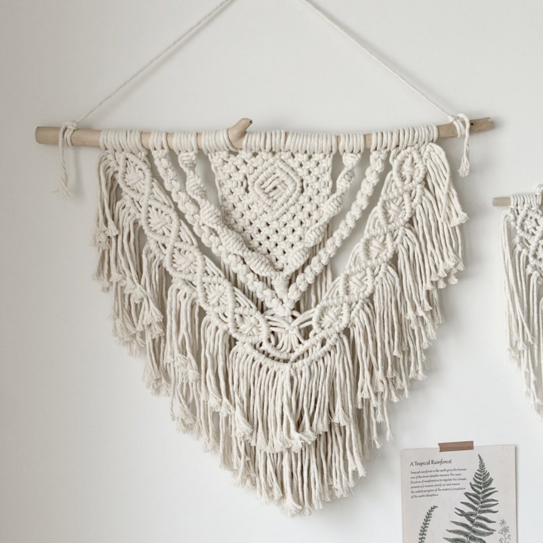 Macrame 原木4层流苏大型对称编织吊饰 - 摆饰 - 棉 白色