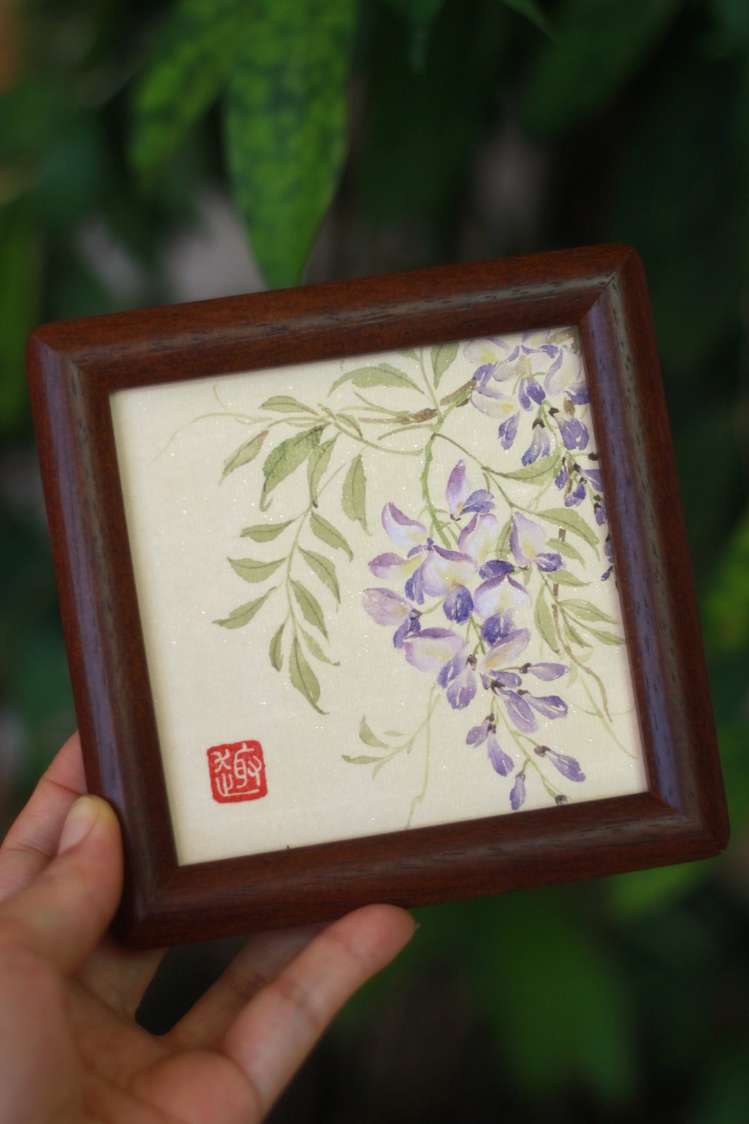 紫藤花没骨作品集 | 国画原作孤品 | 4寸中式摆台 | 实木画框 - 画框/相框 - 纸 白色