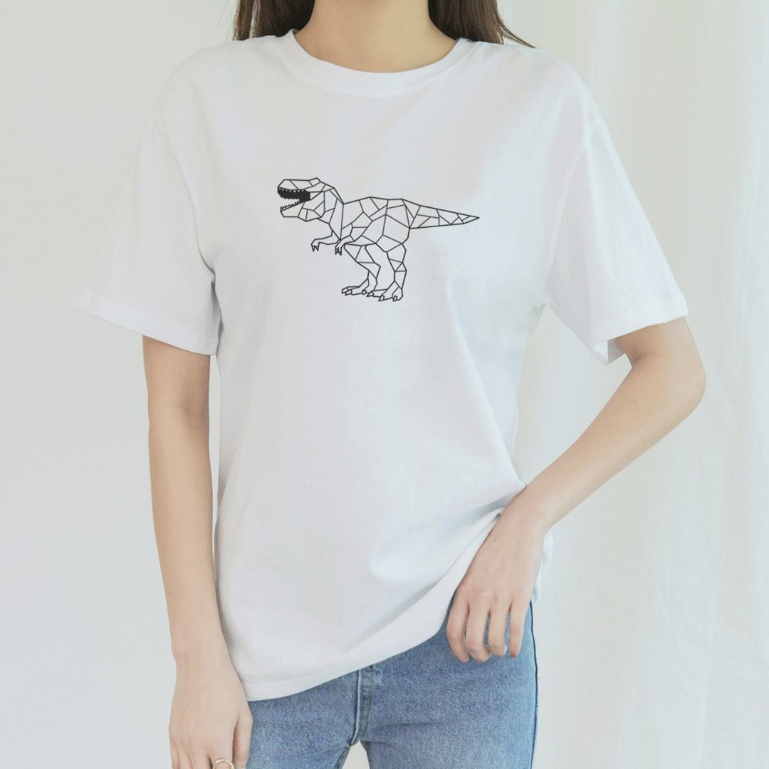 Dino Geometric T Rex 短袖T恤 白色 (现货)几何恐龙暴龙图案印花 - 女装 T 恤 - 棉 白色