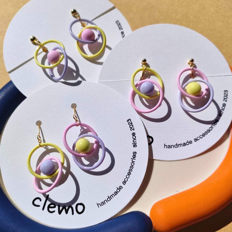 圆圆的球体 粉彩色系【耳环/耳夹】 - 耳环/耳夹 - 其他材质 多色