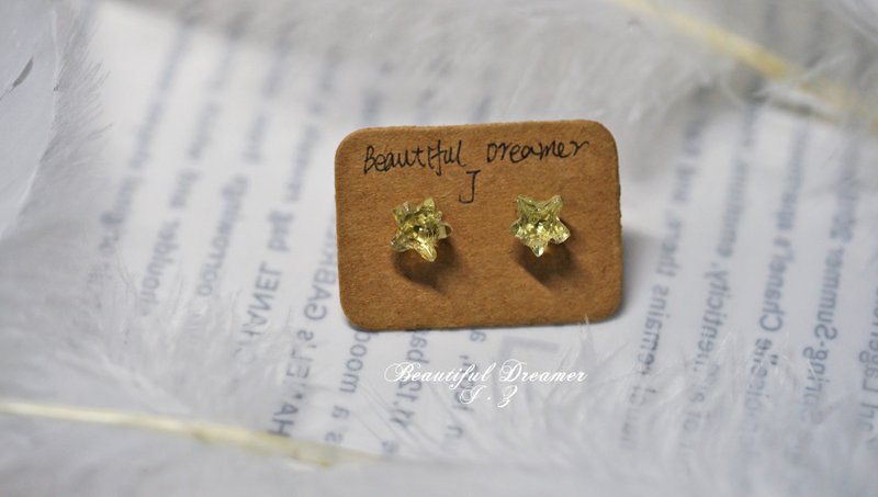 纯手工制作高品质水晶星星银耳钉 - 耳环/耳夹 - 水晶 多色