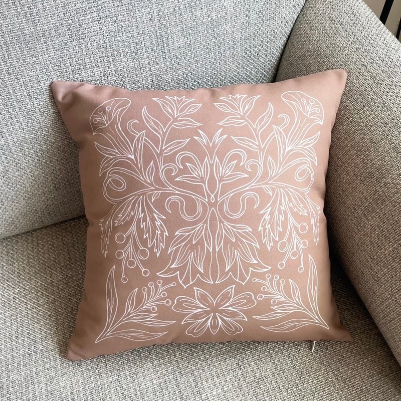 漫步植物园系列 / 茶色系花草图纹抱枕套 (奶茶粉橘) - 枕头/抱枕 - 聚酯纤维 橘色