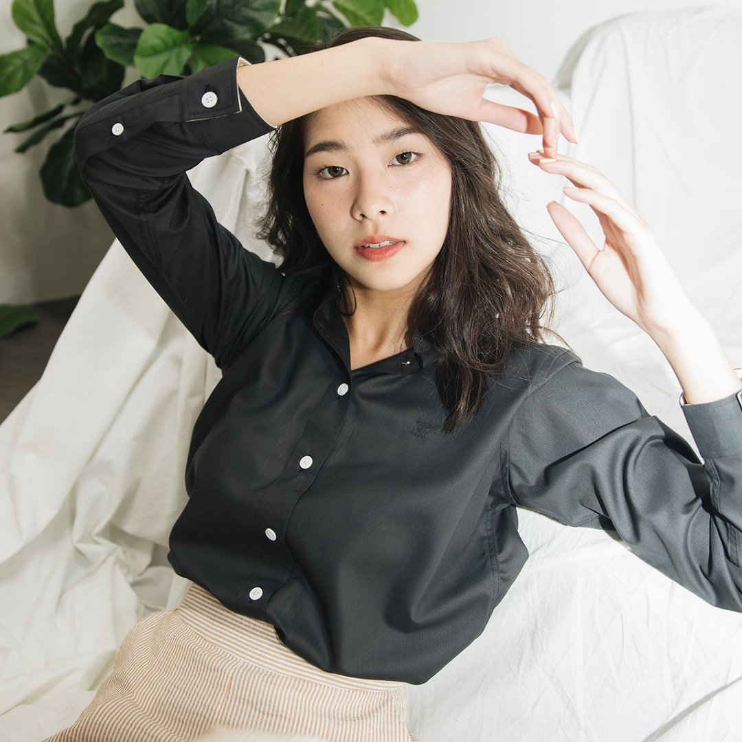 (售罄) 顶级 // 黑色 // 女款长袖 - 女装衬衫 - 棉．麻 黑色