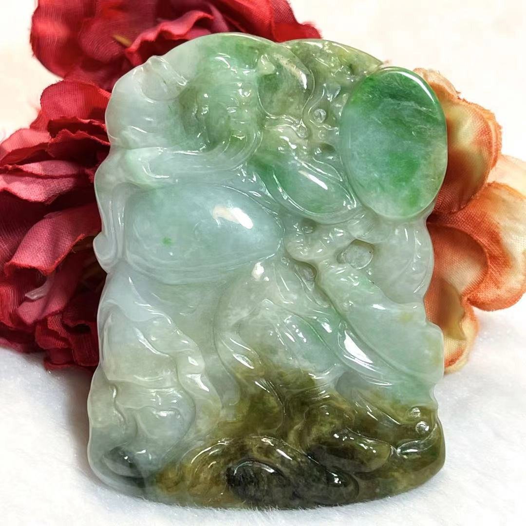 多宝晶石/天然翡翠A货关公牌/三彩关公/大型关公/武关公/关圣帝君 - 项链 - 玉石 多色