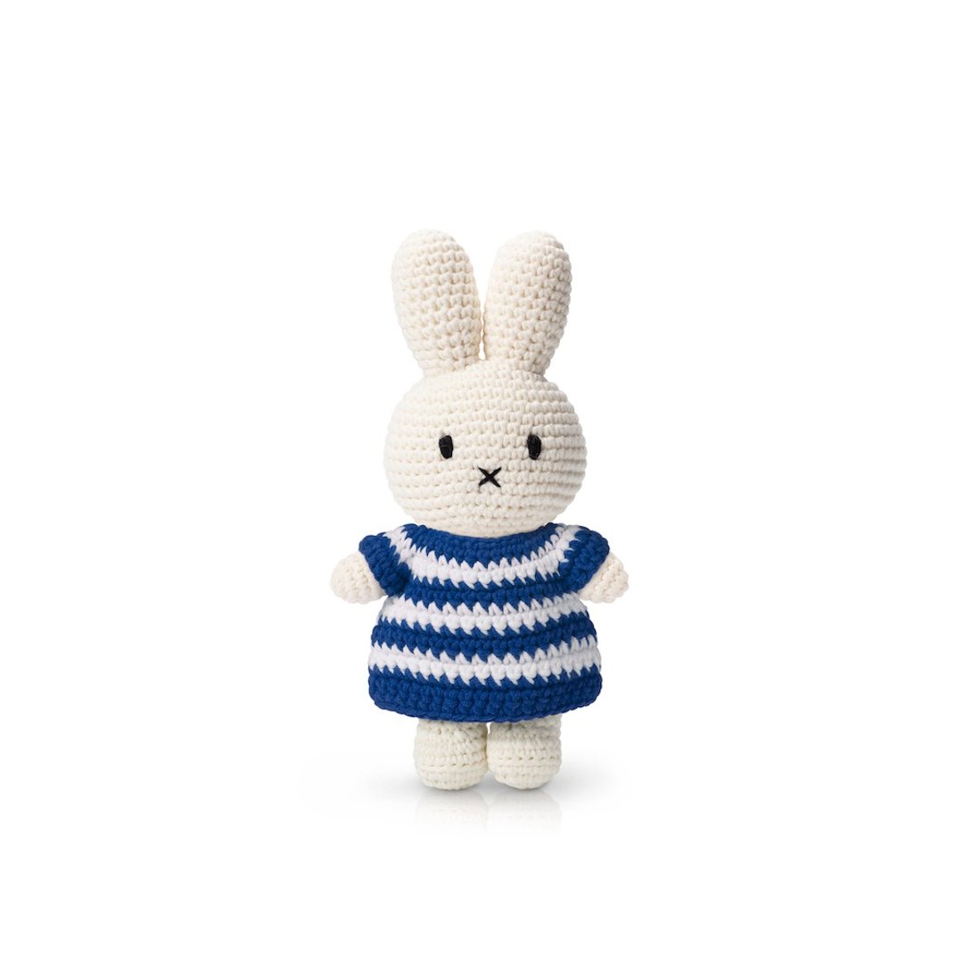 荷兰Miffy米飞兔【miffy&蓝白粗条纹洋装】手工钩针纯棉米菲玩偶 - 玩偶/公仔 - 棉 蓝色