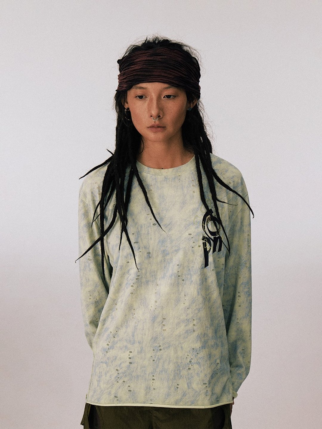 日系复古 / 长袖运动T恤 / 油画扎染 - 女装上衣 - 其他材质 黄色