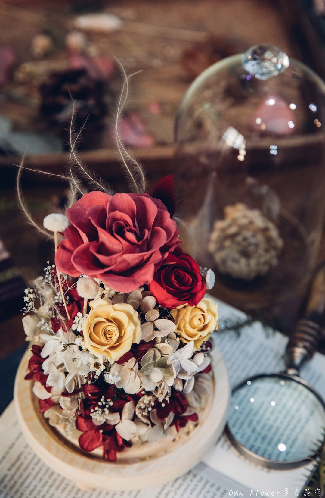 不凋花玻璃盅/永生花玻璃盅/玻璃盅夜灯/不凋花玻璃罩/永生花夜灯 - 摆饰 - 植物．花 多色