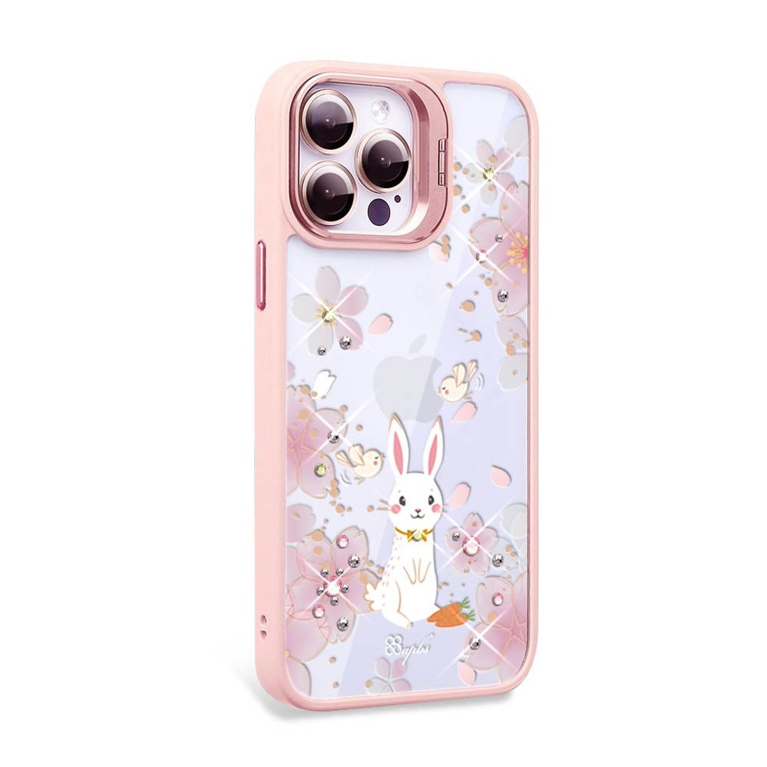 iPhone 15系列 防震双料隐形立架彩钻手机壳-幸运兔YOU-粉框 - 手机壳/手机套 - 其他材质 多色