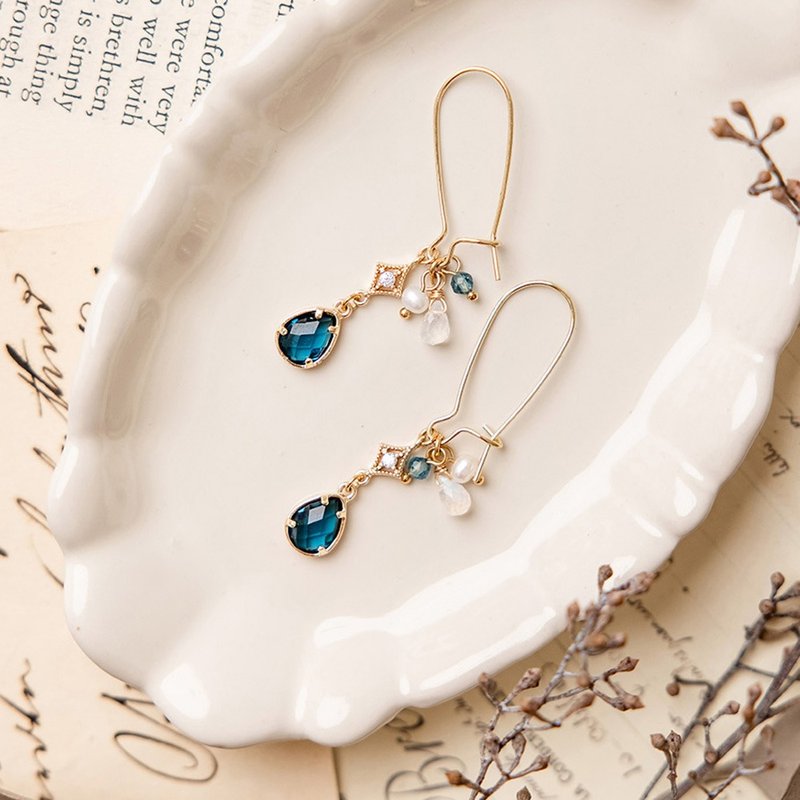 贵人 x 托帕石 蓝锆石 月光石 珍珠【昨日印象 • 明日】耳环 - 耳环/耳夹 - 宝石 蓝色